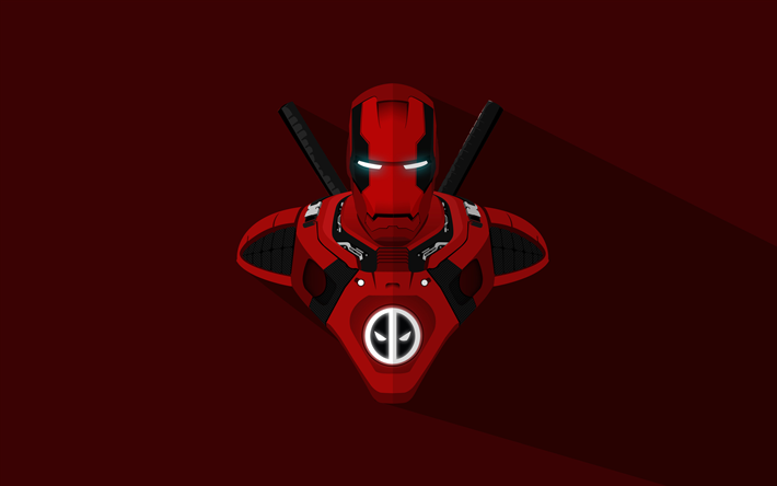 Deadpool, 4k, minimal, fond rouge, Marvel Comics