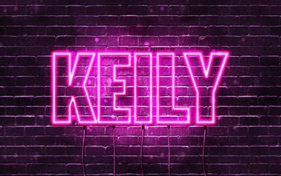 Keily, 4k, tapeter med namn, kvinnliga namn, Keily namn, lila neon lights, Grattis P&#229; F&#246;delsedagen Keily, bild med Keily namn