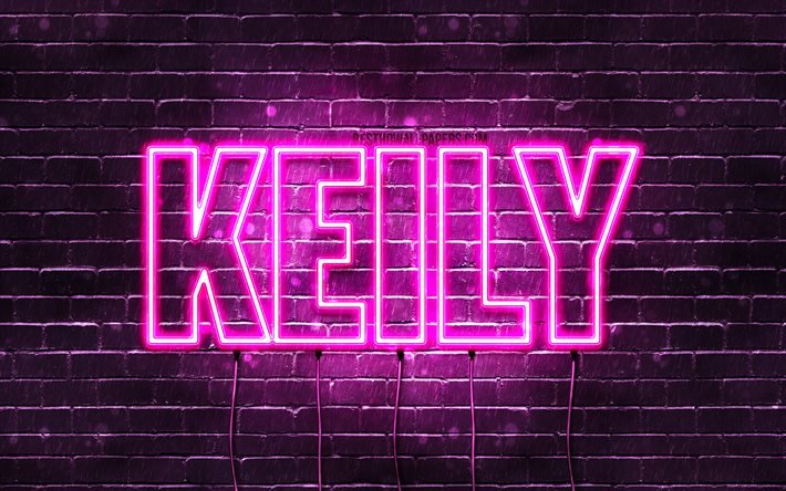 Keily, 4k, 壁紙名, 女性の名前, Keily名, 紫色のネオン, お誕生日おめでKeily, 写真Keily名