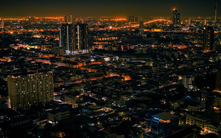 Bangkok, night, buildings, metropolis, Bangkok cityscape, Bangkok skyline, Thailand