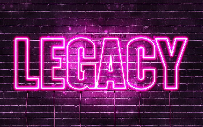 legacy -, 4k -, tapeten mit namen, weibliche namen, &#228;ltere namen, purple neon lights, happy birthday legacy, bild mit legacy-namen