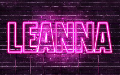 Leanna, 4k, wallpapers with names, female names, Leanna name, purple neon lights, Happy Birthday Leanna, picture with Leanna name