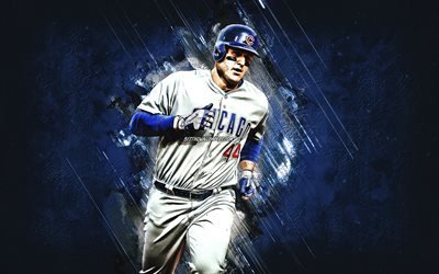 anthony rizzo, chicago cubs mlb, american baseball-spieler, portr&#228;t, blauer stein hintergrund, baseball, major league baseball