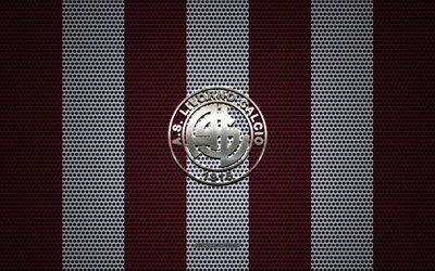 AS Livorno logo, Italian football club, metal emblem, red and white metal mesh background, AS Livorno, Serie B, Livorno, Italy, football