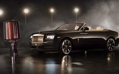 Rolls-Royce Dawn, 2018, ulkoa, ylellinen ruskea cabriolet, n&#228;kym&#228; edest&#228;, new Dawn, British autot, Rolls-Royce