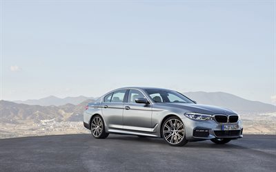BMW 5-series, 2018, G30, M Sport, 540i, silver sedan, front view, new silver BMW 5, German cars, BMW
