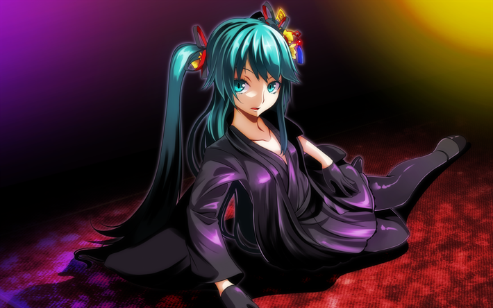 Hatsune Miku, noite, obras de arte, manga, Vocaloid