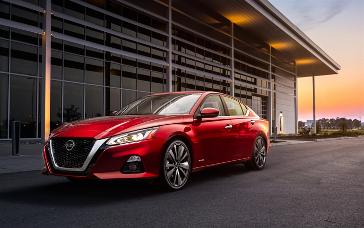 Nissan Altima, 2019, Edici&#243;n de Uno, en el exterior, la clase de negocios, rojo nuevo Altima, vista de frente, los coches Japoneses, Nissan