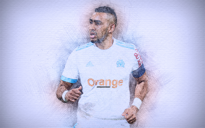 Dimitri Payet, 4k, opere d&#39;arte, Olympique Lione, calcio, Ligue 1, Payet, giocatori di calcio, il disegno di Dimitri Payet, Lione FC