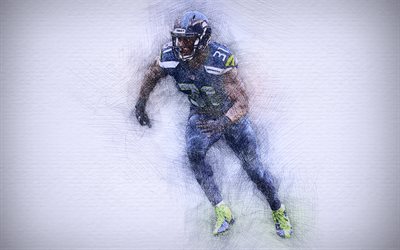 Kam Chancellor, 4k, artwork, strong safety, american football, Seattle Seahawks, NFL, drawing Kam Chancellor, National Football League