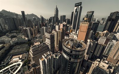 Hong Kong, Wan Chai, modern arkitektur, skyskrapor, business center, h&#246;ga byggnader, Kina