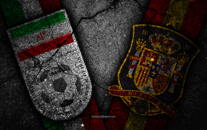 Download wallpapers Portugal vs Spain 4k FIFA World Cup 2018 Group B  logo Russia 2018 Soccer World Cup Spain football team Portugal football  team black stone asphalt texture for desktop free Pictures
