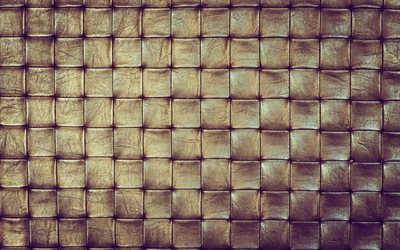 leather texture, squares, brown leather, bronze, fabric, leather background