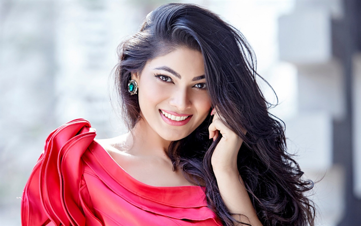 Lopamudra Raut, Bollywood, photoshoot, Indian actress, smile, portrait, red dress, Indian fashion model