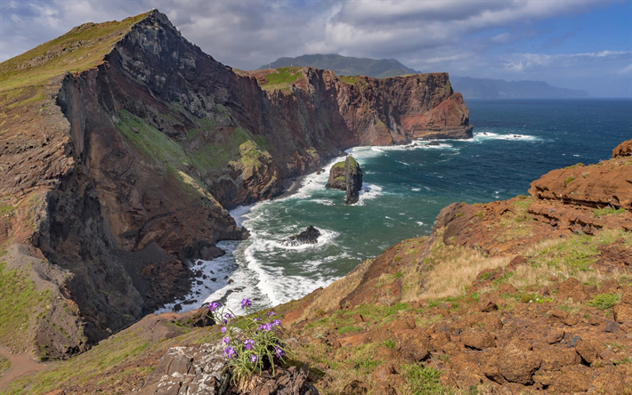 Madeira, Oceano Atl&#226;ntico, arquip&#233;lago, costa, ilha, paisagem de montanha, ver&#227;o, Portugal