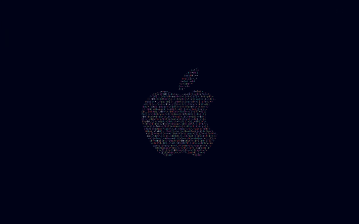 4k, Apples logotyp, typografi, programkod, kreativa, Apple