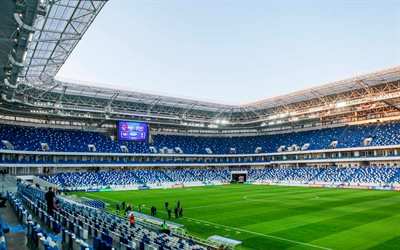Kaliningrado Estadio, 4k, vista interior, la tribuna, el campo de f&#250;tbol de Arena de la Baltika, ruso estadio de f&#250;tbol de 2018 Copa Mundial de la FIFA Rusia 2018, Kaliningrado, Rusia