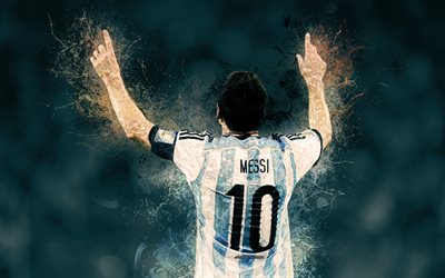 Lionel Messi, sanat, 4k, Arjantin Milli Futbol Takımı, boya, grunge, Arjantinli futbolcu, yaratıcı sanat, futbol