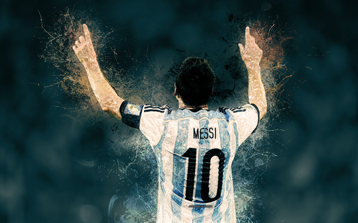 Lionel Messi, konst, 4k, Argentina i fotboll, m&#229;la konst, grunge, Argentinsk fotbollsspelare, kreativ konst, fotboll