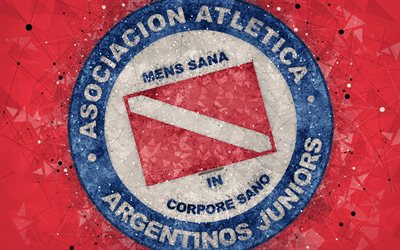 Argentinos Juniors, 4k, logo, geometric art, Argentinian football club, red abstract background, Argentine Primera Division, football, La Paternal, Buenos Aires, Argentina, creative art, AAAJ