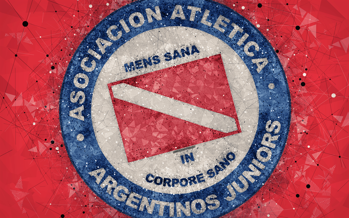 ارجنتينوس جونيورز, 4k, شعار, الهندسية الفنية, الأرجنتيني لكرة القدم, الأحمر الملخص الخلفية, الأرجنتيني Primera Division, كرة القدم, الأب, بوينس آيرس, الأرجنتين, الفنون الإبداعية, AAAJ