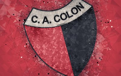 Club Atletico Colon, 4k, logo, geometric art, Argentinian football club, red abstract background, Argentine Primera Division, football, Santa Fe, Argentina, creative art, Colon Santa FE