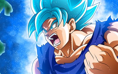 4k, Enojado Goku Super Saiyajin Azul, Dragon Ball, Super fighter, DBS, manga, Goku