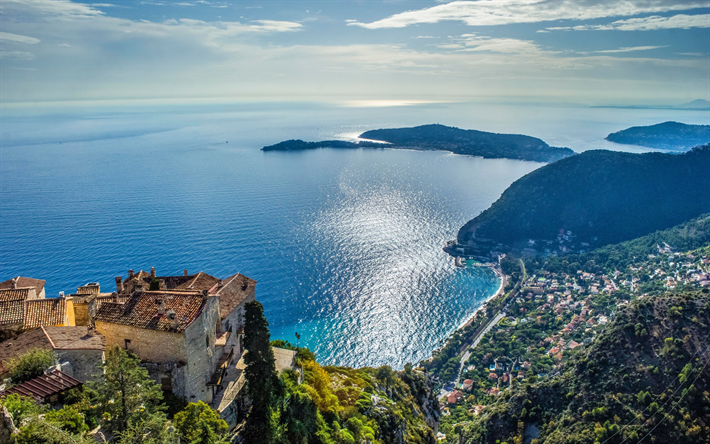 Eze, Mar Mediterr&#225;neo, paisaje, verano, turismo, viajes, Riviera francesa, Francia