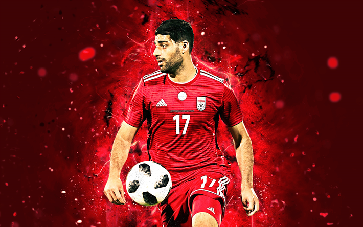 4k, Mehdi Taremi, arte astratta, Iran, Squadra Nazionale, fan art, Taremi, calcio, calciatori, luci al neon, la squadra di calcio Iraniana