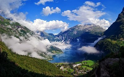 Norway, mountains, fjord, summer, town, beautiful landscape