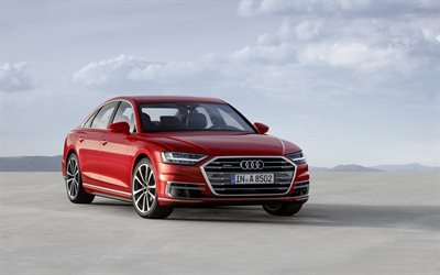 Audi A8, 4k, 2018, luxury sedan, punainen A8, Audi