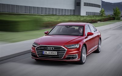 Audi A8, 4k, 2018 coches, coches de lujo, rojo a8, los coches alemanes, el Audi