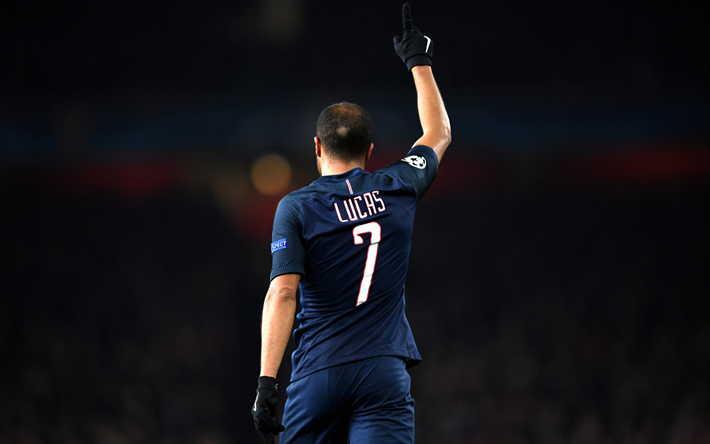 Lucas, 4k, jalkapalloilijat, PSG, jalkapallo, Liga 1, Lucas Moura, Paris Saint-Germain