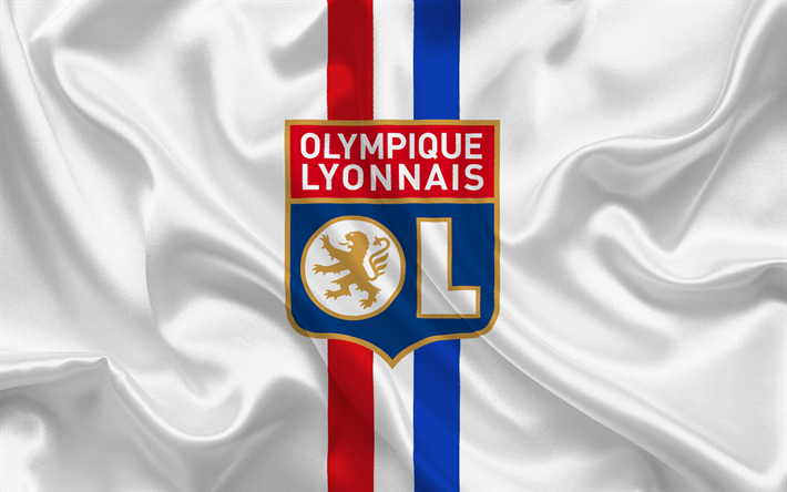 Olympic Lyon, football club, Ligue 1, France, emblem on white silk, logo, football