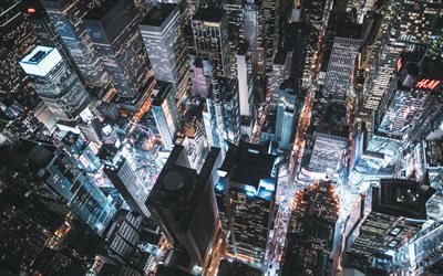 New York, natt, vy fr&#229;n ovan, stadens ljus, sky-skrapor, USA