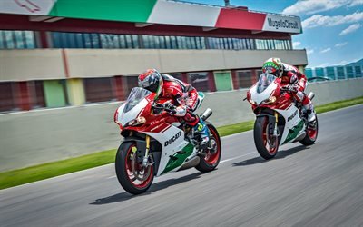 Ducati 1299 Panigale, 4k, inst&#228;llda t&#229;g, 2017 cyklar, ryttare, italienska motorcyklar, Ducati