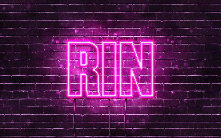 Rin, 4k, sfondi per il desktop con i nomi, nomi di donna, Rin nome, viola neon, buon Compleanno Rin, popolare giapponese, nomi femminili, foto con Rin nome