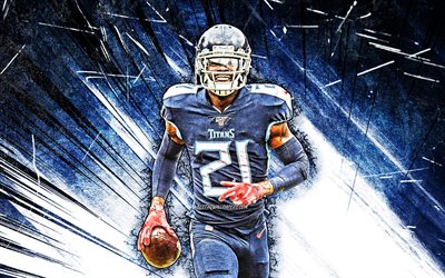 4k, Malcolm Butler, grunge art, Tennessee Titans, american football, NFL, Malcolm Terel Butler, cornerback, National Football League, blue abstract rays, Malcolm Butler Tennessee Titans, Malcolm Butler 4K