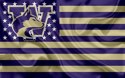 Washington Huskies, Time de futebol americano, criativo bandeira Americana, roxo de ouro bandeira, NCAA, Seattle, Washington, EUA, Washington Huskies logotipo, emblema, seda bandeira, Futebol americano