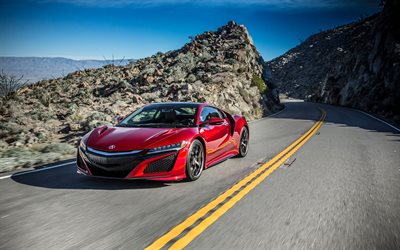 Acura NSX, road, 2018 cars, movement, red nsx, supercars, Acura