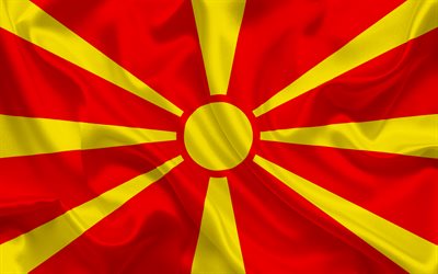 Maced&#243;nio bandeira, Macedonia, seda bandeira, s&#237;mbolos nacionais, Europa, bandeira da Maced&#243;nia