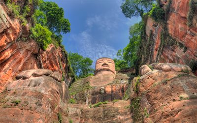 Linyong, les montagnes, les rochers, statue de Bouddha, Chine, Asie, HDR