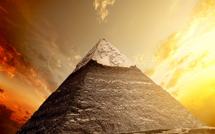 Mısır Piramitleri, Kahire, Mısır, &#231;&#246;l, kum, G&#252;n batımı, piramit