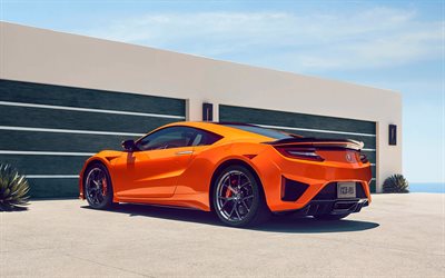 Acura NSX, 2019, 4k, vis&#227;o traseira, laranja supercarro, novo NSX laranja, Japon&#234;s carros esportivos, Acura