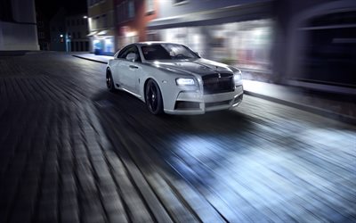 Spofec, ajuste, 4k, Rolls-Royce Wraith, noite, 2018 carros, rua, Wraith, A Rolls-Royce