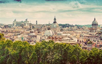 Roma, 4k, panorama, paisajes urbanos, edificios antiguos, Italia, Europa