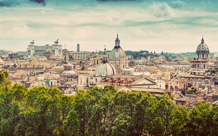 Rom, 4k, panorama, stadsbilder, gamla byggnader, Italien, Europa
