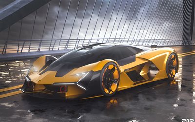 4k, Lamborghini Terzo Millennio, street, hypercars, 2019 cars, italian cars, yellow Terzo Millennio, supercars, Lamborghini