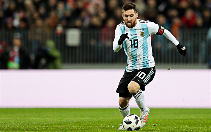 Lionel Messi, アルゼンチンサッカーチーム, 4k, アルゼンチンサッカー選手, 進, アルゼンチン, サッカー場, ワールドスター