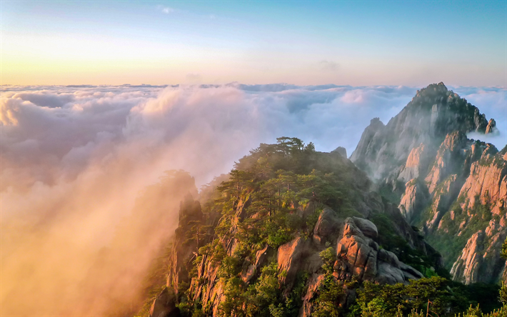 Huangshan Yunhai, vuoret, aamulla, sunrise, Kiina, Aasiassa